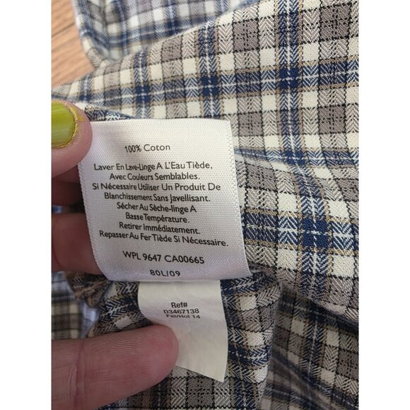 Eddie Bauer Cotton Button Up Mens Size M Blue Gray White Plaid Relaxed Fit EUC - Picture 7 of 9
